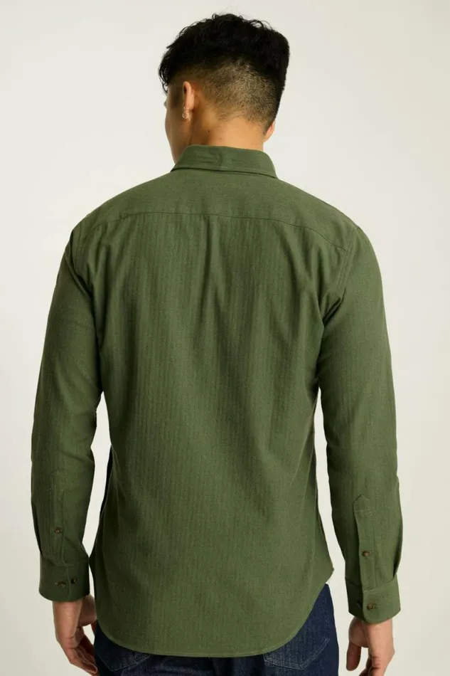 Men Everyday Lightweight Flannel Shirt Dark Olive Herringbone Bonobos Overshirts