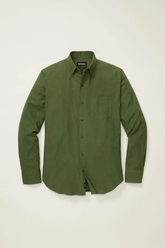 Men Everyday Lightweight Flannel Shirt Dark Olive Herringbone Bonobos Overshirts