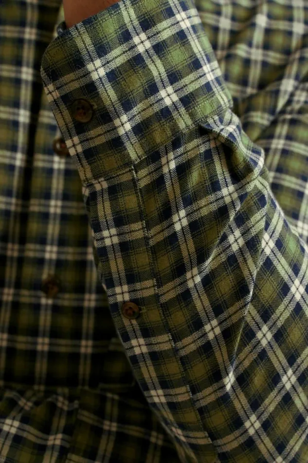 Men Everyday Lightweight Flannel Shirt Forest Green Navy Plaid Bonobos Overshirts