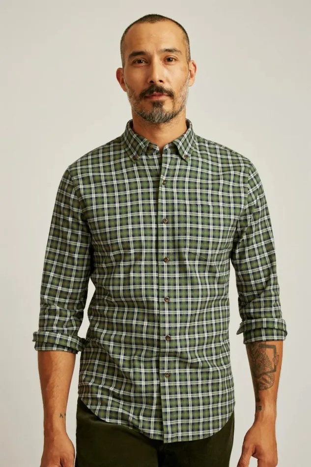 Men Everyday Lightweight Flannel Shirt Forest Green Navy Plaid Bonobos Overshirts