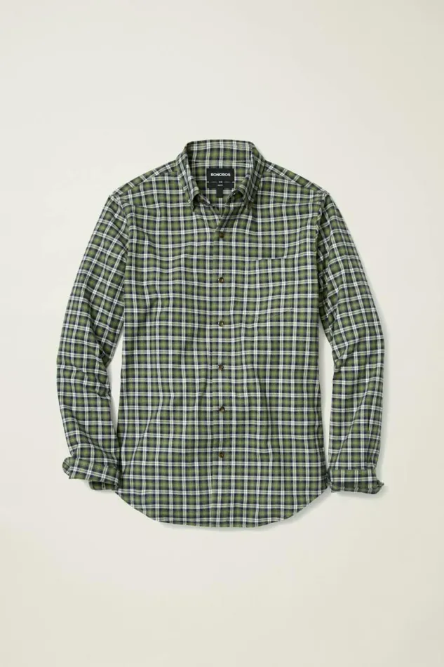 Men Everyday Lightweight Flannel Shirt Forest Green Navy Plaid Bonobos Overshirts