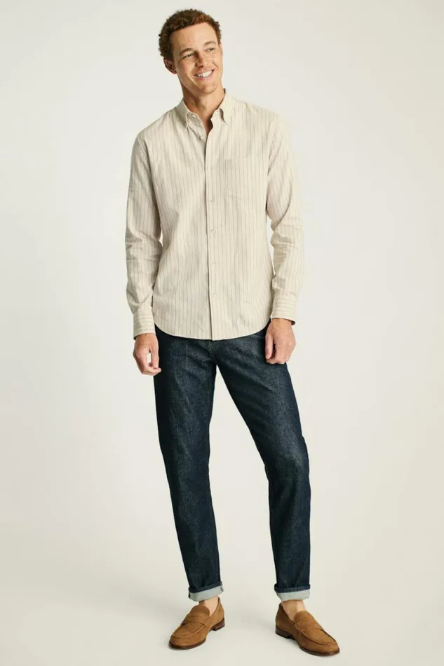 Men Everyday Lightweight Flannel Shirt Khaki Stripe Bonobos Overshirts