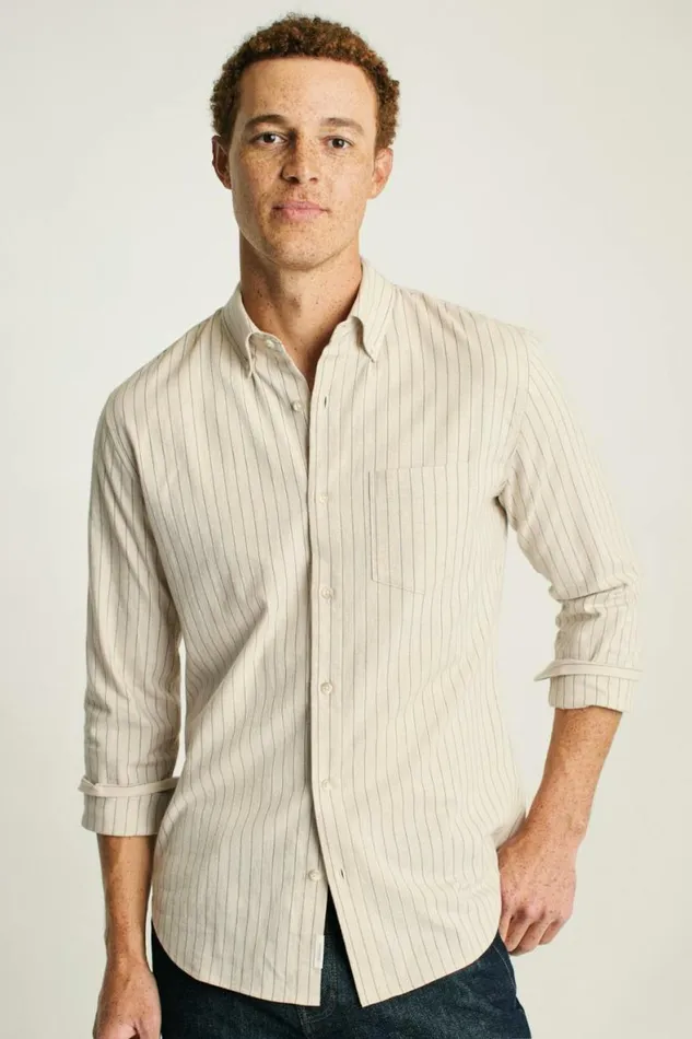 Men Everyday Lightweight Flannel Shirt Khaki Stripe Bonobos Overshirts