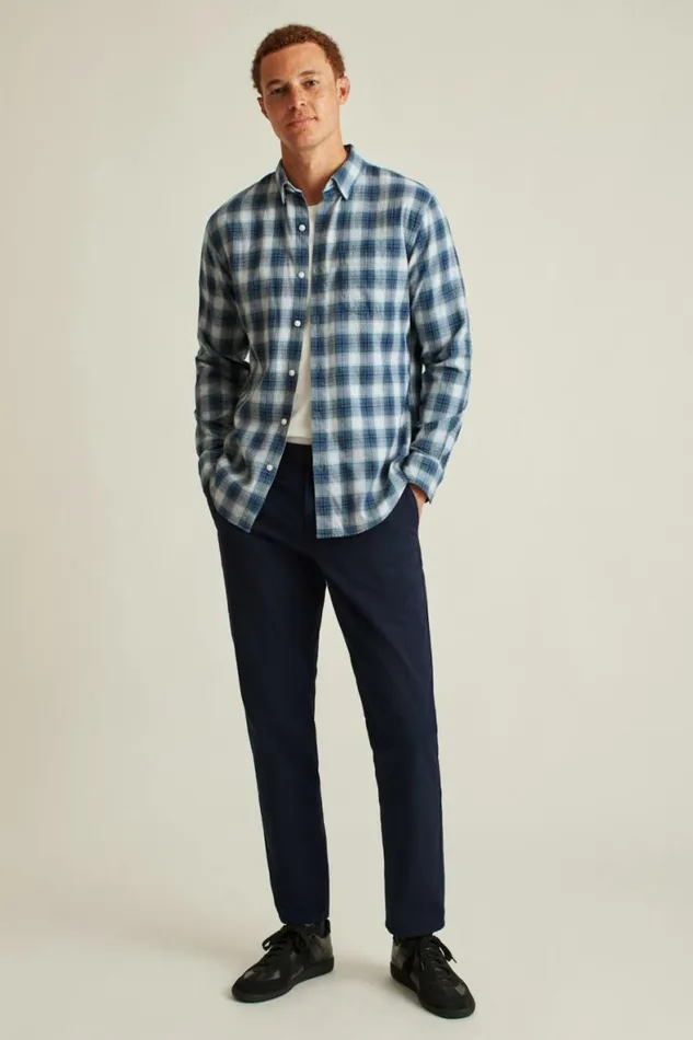 Men Everyday Lightweight Flannel Shirt Light Navy Plaid Bonobos Overshirts