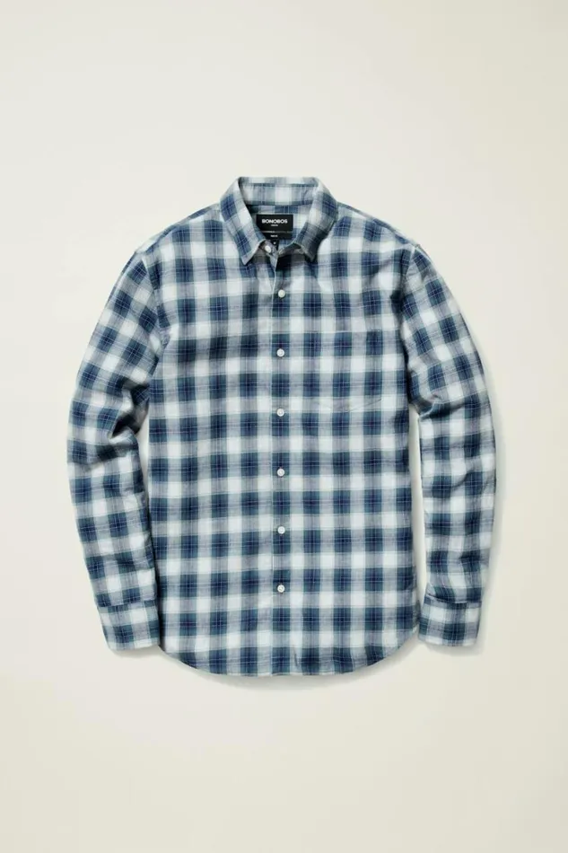 Men Everyday Lightweight Flannel Shirt Light Navy Plaid Bonobos Overshirts