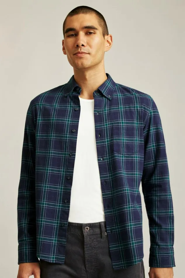 Men Everyday Lightweight Flannel Shirt Navy Tadley Plaid Bonobos Overshirts