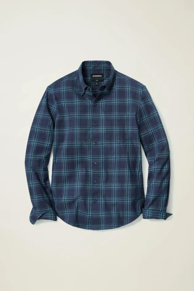Men Everyday Lightweight Flannel Shirt Navy Tadley Plaid Bonobos Overshirts