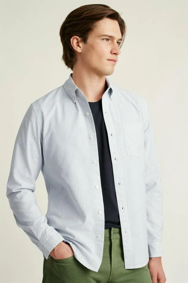 Men Everyday Oxford Shirt Grey Classic Stripe Bonobos Business Casual Shirts