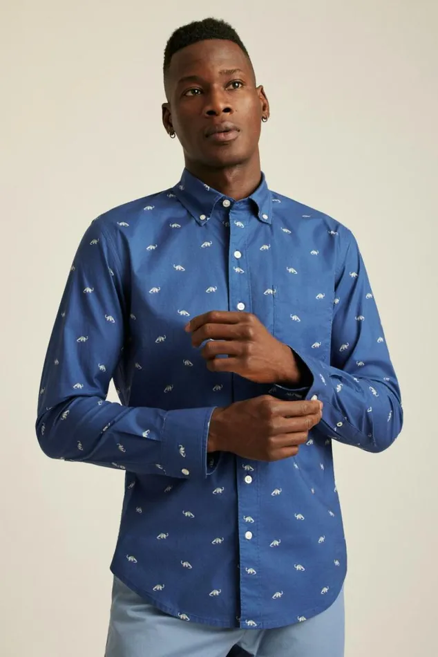 Men Everyday Shirt Navy Brontosaurus Bonobos Business Casual Shirts