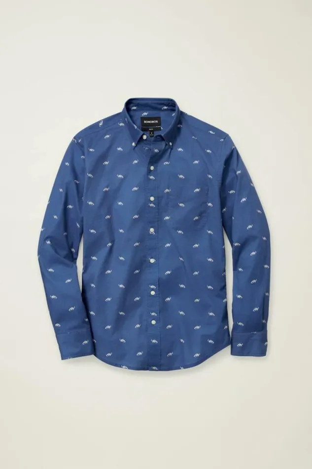 Men Everyday Shirt Navy Brontosaurus Bonobos Business Casual Shirts