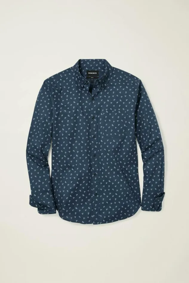 Men Everyday Shirt Navy Violet Floral Bonobos Business Casual Shirts