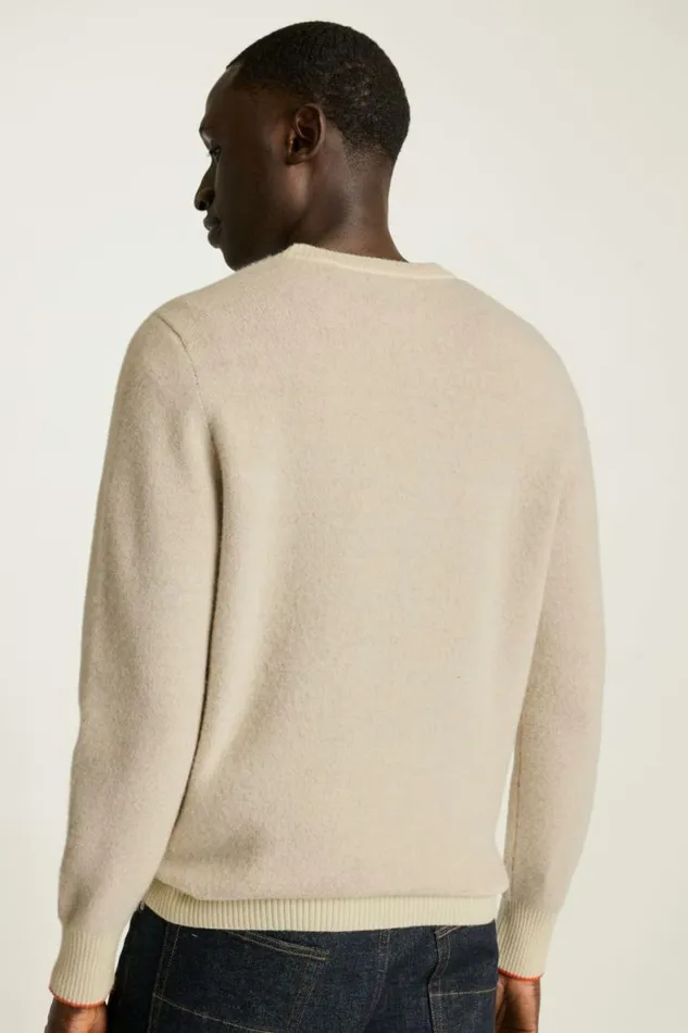 Men Extrafine Merino Ski Bunny Sweater White Scenic Print Bonobos Crew and VNeck Sweaters