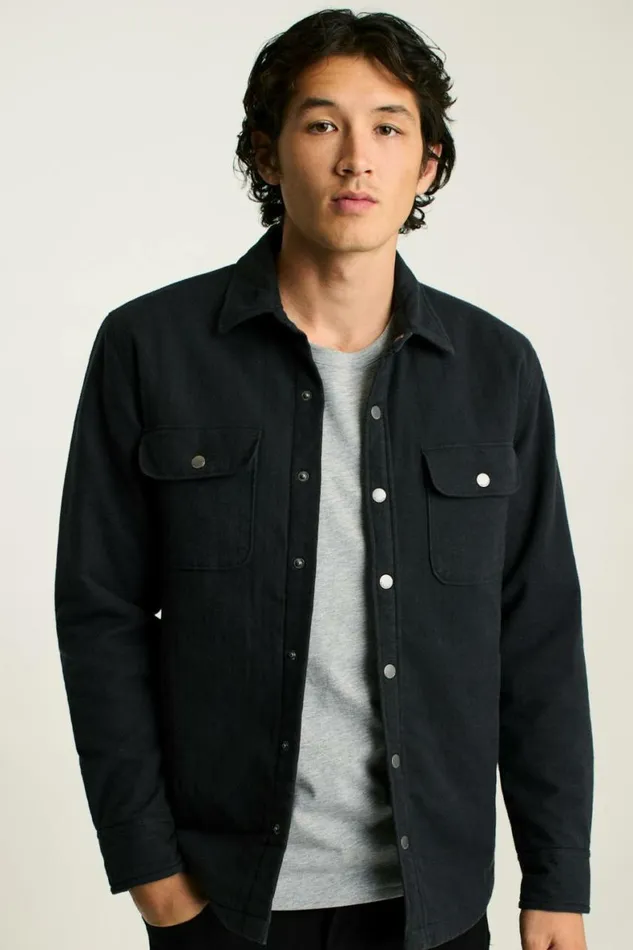 Men Flannel Quilted Jacket Charcoal Herringbone Bonobos Overshirts
