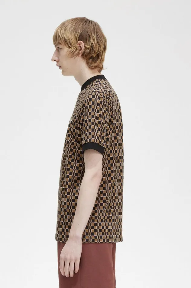 Men Glitch Chequerboard TShirt Shaded Stonenavy Fred Perry TShirts