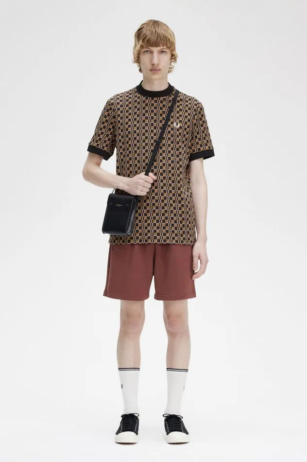 Men Glitch Chequerboard TShirt Shaded Stonenavy Fred Perry TShirts