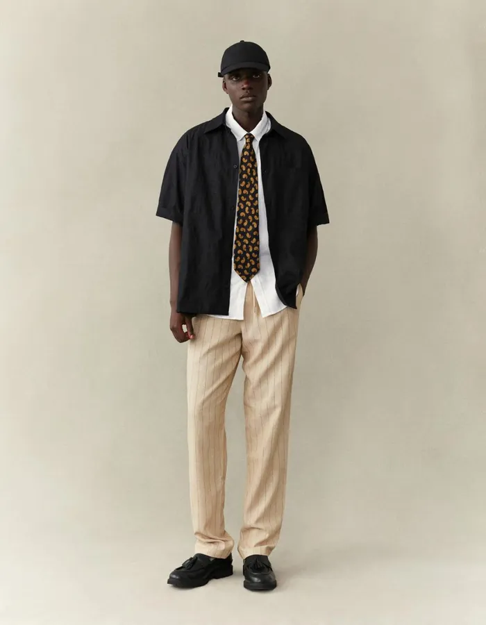 Men Globe Loose SS Shirt 8211 BlackBlack Les Deux ShirtsOvershirts