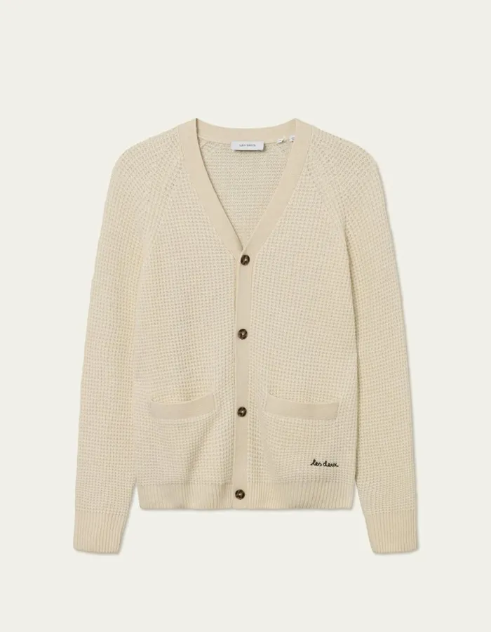 Men Grady Waffle Cardigan 8211 Ivory Les Deux Knitwear
