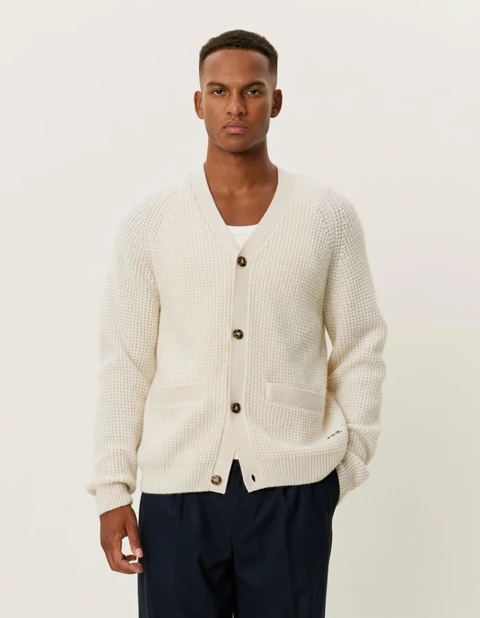 Men Grady Waffle Cardigan 8211 Ivory Les Deux Knitwear