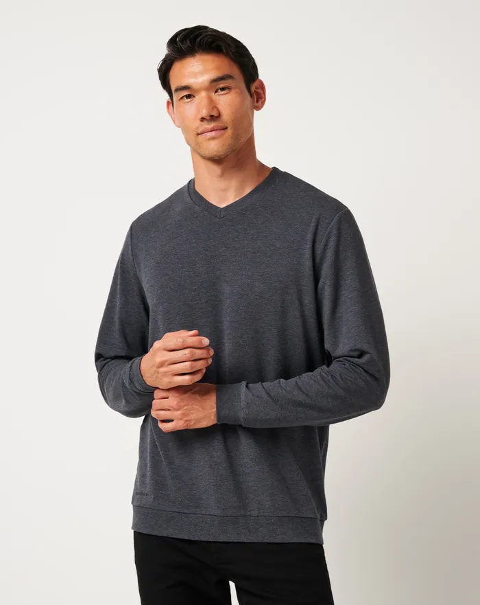 Men Hoodies and Sweatshirts TravisMathew AMENITIES VNECK CREW Heather Dark Grey Men Hoodies and Sweatshirts TravisMathew AMENITIES VNECK CREW Heather Dark Grey