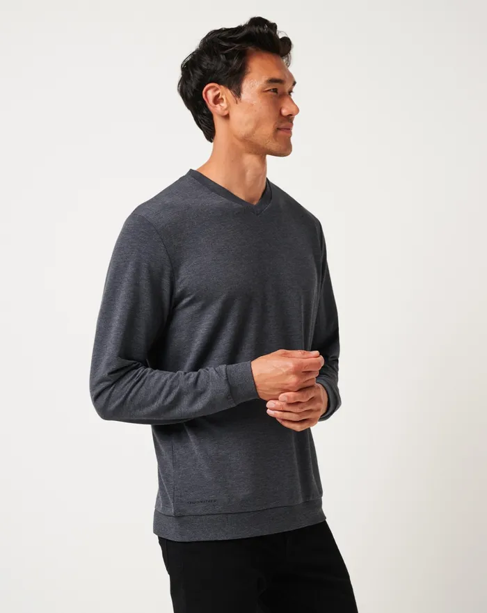 Men Hoodies and Sweatshirts TravisMathew AMENITIES VNECK CREW Heather Dark Grey Men Hoodies and Sweatshirts TravisMathew AMENITIES VNECK CREW Heather Dark Grey