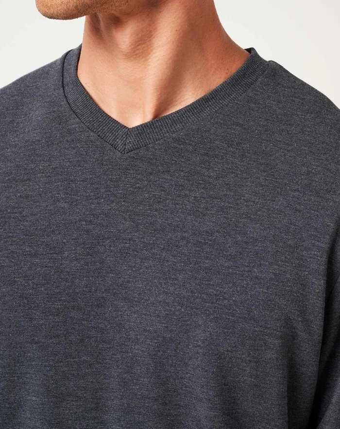 Men Hoodies and Sweatshirts TravisMathew AMENITIES VNECK CREW Heather Dark Grey Men Hoodies and Sweatshirts TravisMathew AMENITIES VNECK CREW Heather Dark Grey