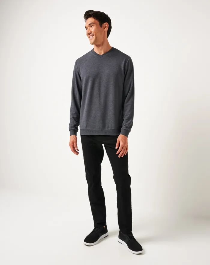 Men Hoodies and Sweatshirts TravisMathew AMENITIES VNECK CREW Heather Dark Grey Men Hoodies and Sweatshirts TravisMathew AMENITIES VNECK CREW Heather Dark Grey