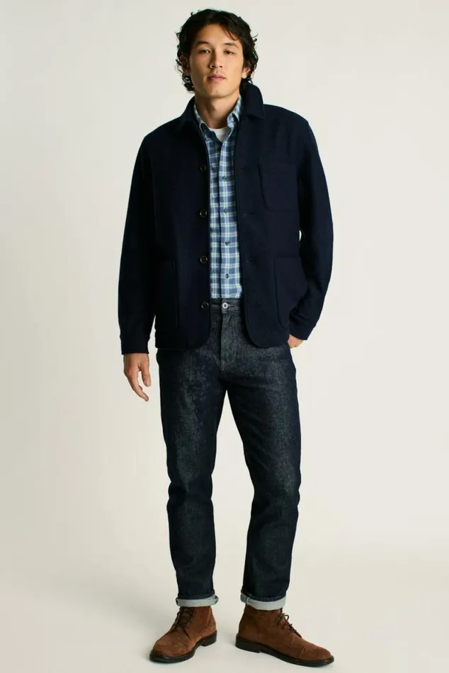 Men Italian Brushed Wool Chore Jacket Navy Blue Bonobos Jackets and Coats
