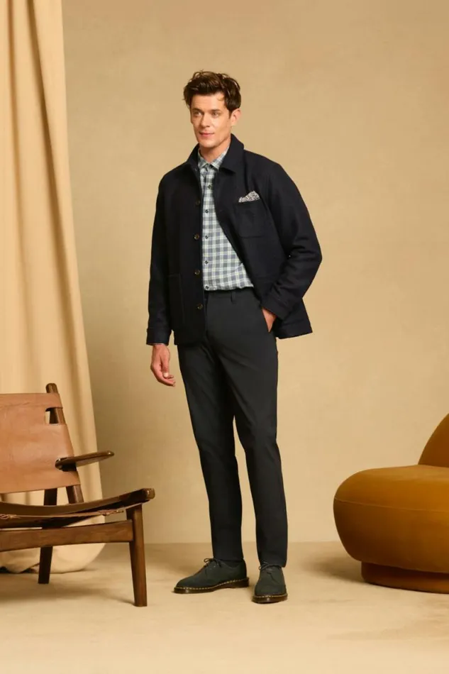 Men Italian Brushed Wool Chore Jacket Navy Blue Bonobos Jackets and Coats