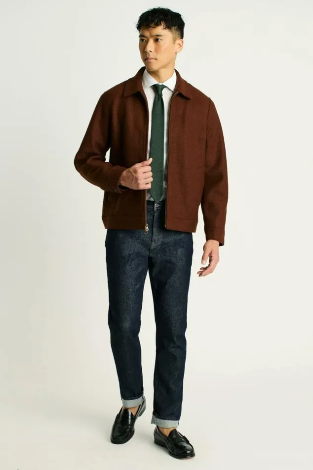 Men Italian Brushed Wool Deck Jacket Brown Rust Bonobos Jackets and Coats