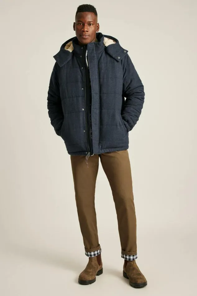 Men Italian Wool Puffer Jacket Navy Bonobos Jackets and Coats