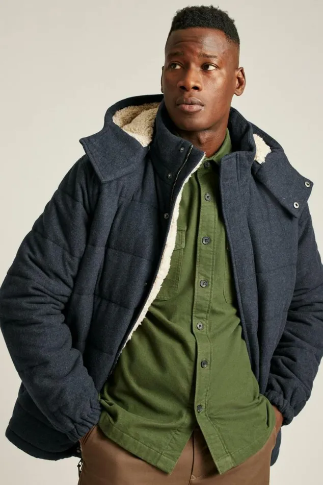 Men Italian Wool Puffer Jacket Navy Bonobos Jackets and Coats