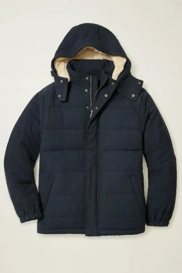 Men Italian Wool Puffer Jacket Navy Bonobos Jackets and Coats