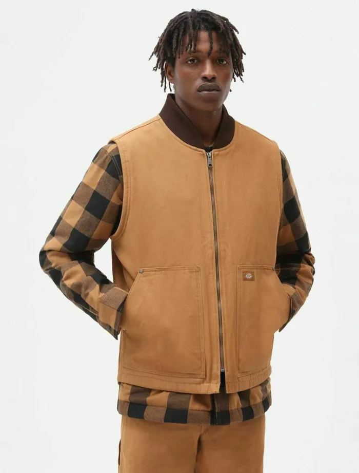Men Jackets Dickies Duck Canvas Vest Brown Duck