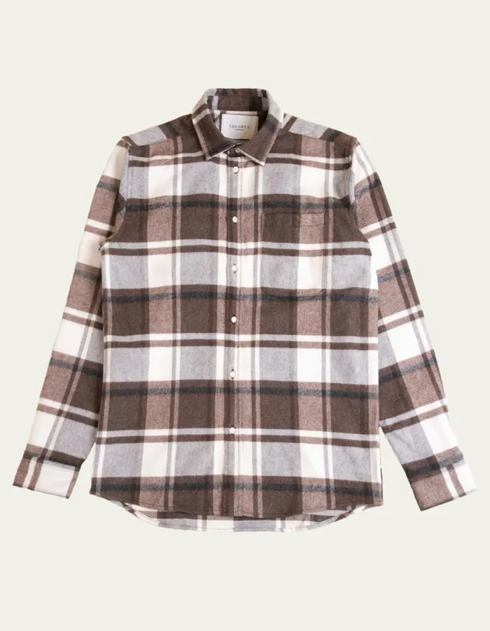 Men Jeremy Flannel Shirt 8211 Dusty TeakIvory Les Deux ShirtsOvershirts
