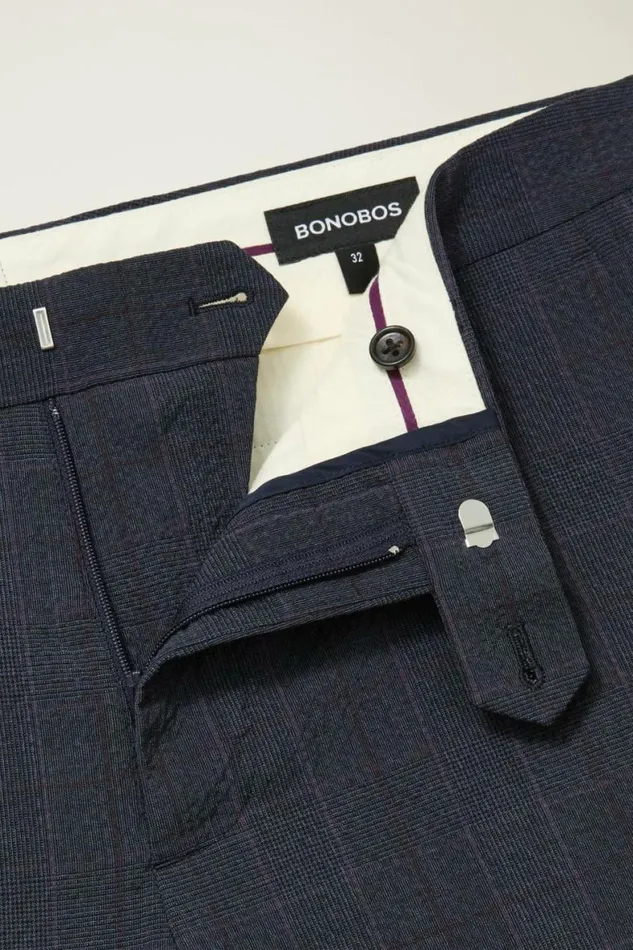 Men Jetsetter Italian Seersucker Dress Pant Navy Purple Glen Plaid Bonobos Dress Pants