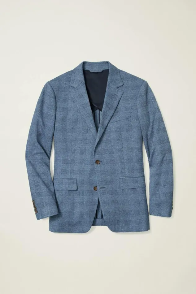 Men Jetsetter Knit Blazer Mid Blue Glenplaid Bonobos Blazers and Sport Coats
