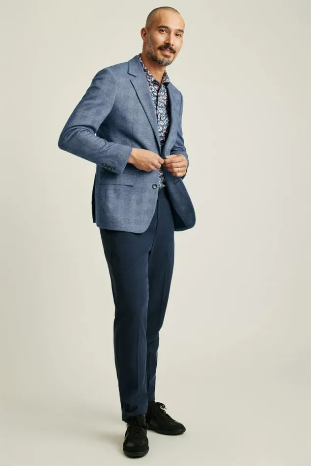 Men Jetsetter Knit Blazer Mid Blue Glenplaid Bonobos Blazers and Sport Coats