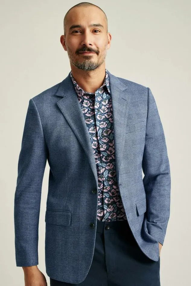 Men Jetsetter Knit Blazer Mid Blue Glenplaid Bonobos Blazers and Sport Coats