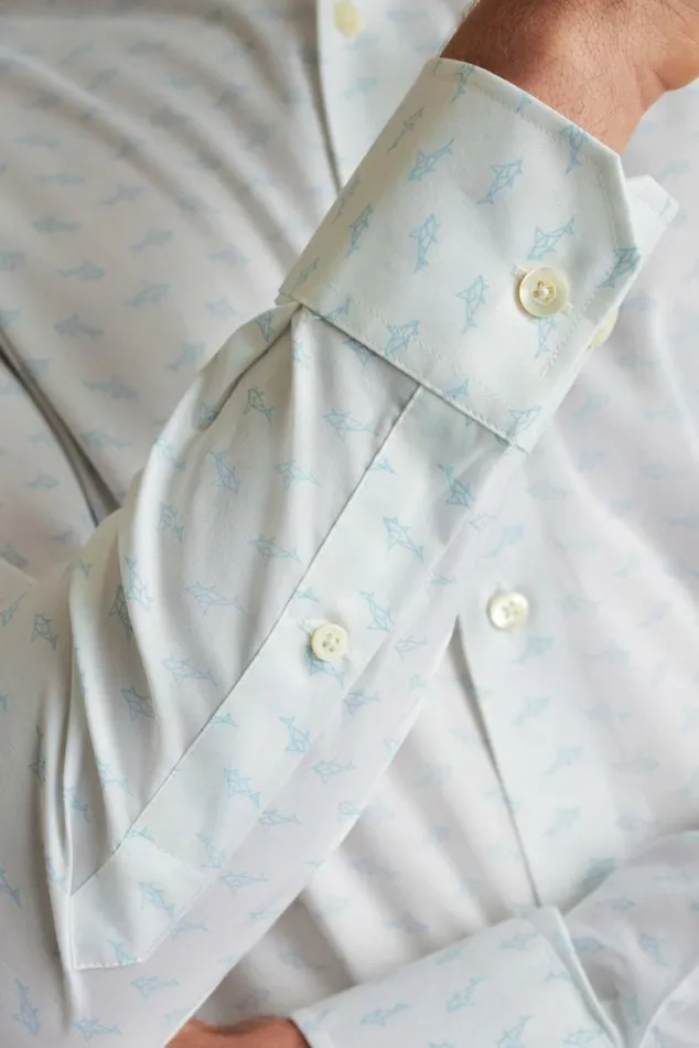 Men Jetsetter Stretch Dress Shirt Geometric Light Blue Sharks Bonobos Business Casual Shirts