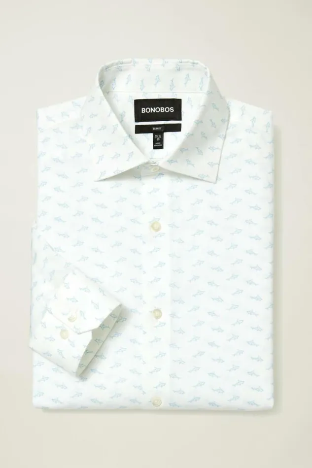 Men Jetsetter Stretch Dress Shirt Geometric Light Blue Sharks Bonobos Business Casual Shirts