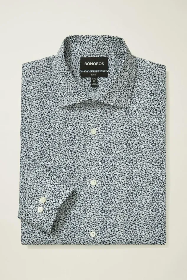 Men Jetsetter Stretch Dress Shirt Montgomery Blue Floral Bonobos Business Casual Shirts