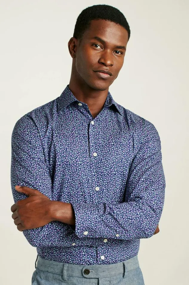 Men Jetsetter Stretch Dress Shirt Navy Peyton Floral Bonobos Business Casual Shirts