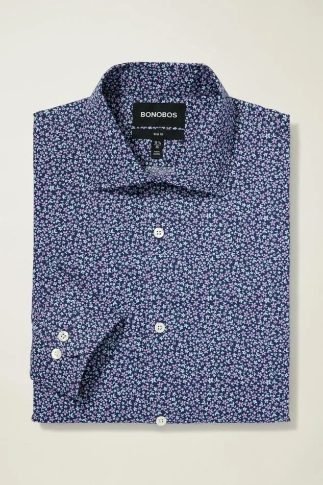 Men Jetsetter Stretch Dress Shirt Navy Peyton Floral Bonobos Business Casual Shirts