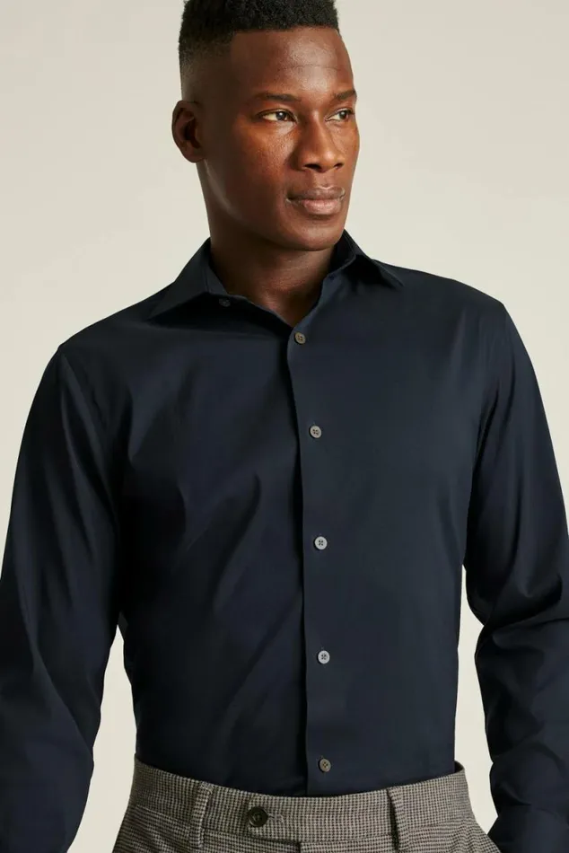 Men Jetsetter Stretch Dress Shirt Solid Navy Bonobos Business Casual Shirts