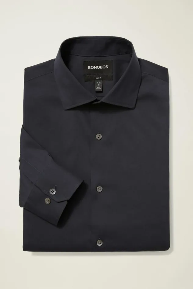 Men Jetsetter Stretch Dress Shirt Solid Navy Bonobos Business Casual Shirts