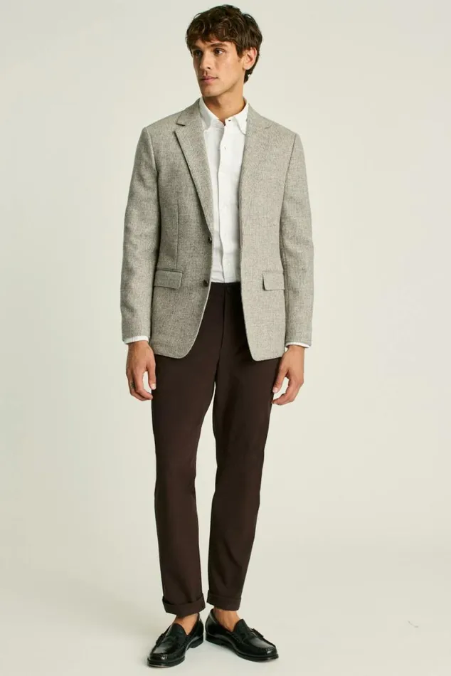 Men Jetsetter Unconstructed Blazer Oatmeal Gray Houndstooth Bonobos Blazers and Sport Coats