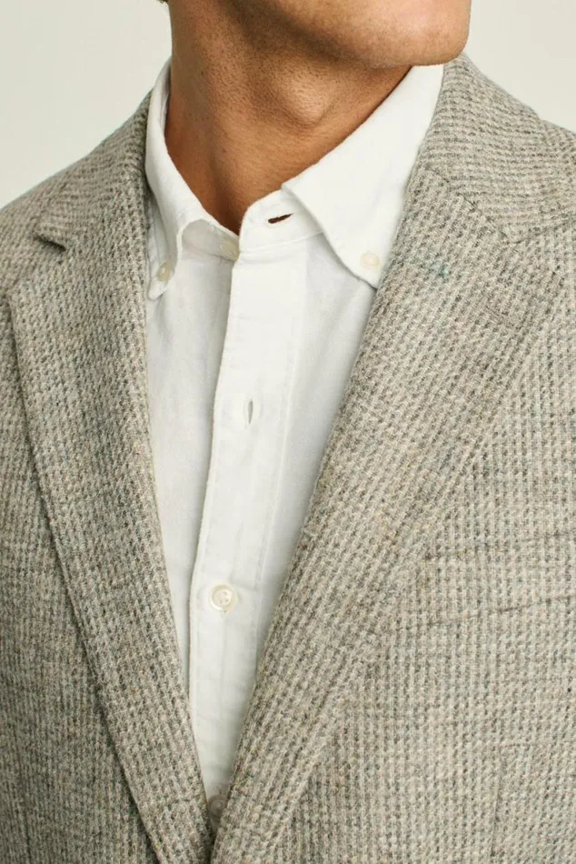 Men Jetsetter Unconstructed Blazer Oatmeal Gray Houndstooth Bonobos Blazers and Sport Coats