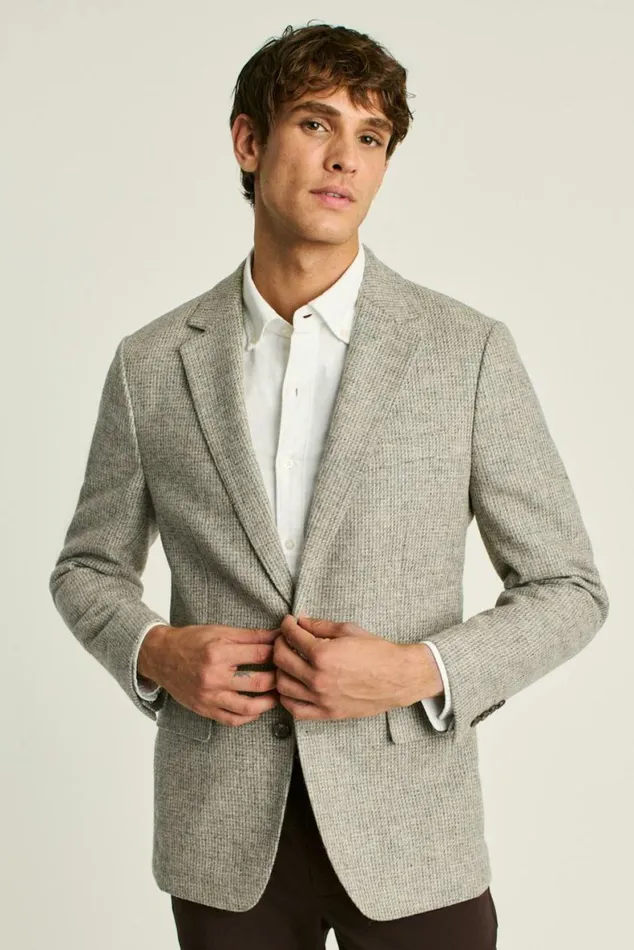 Men Jetsetter Unconstructed Blazer Oatmeal Gray Houndstooth Bonobos Blazers and Sport Coats