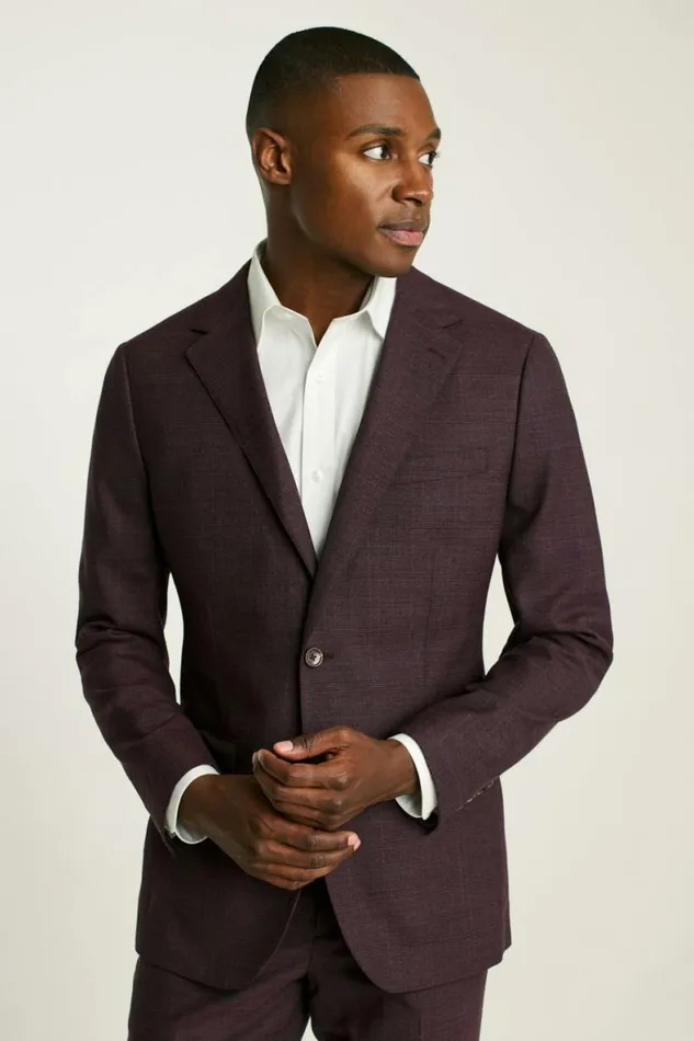 Men Jetsetter Wool Blazer Burgundy Check Bonobos Blazers and Sport Coats