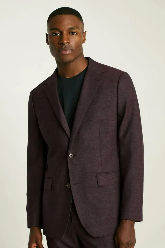 Men Jetsetter Wool Blazer Burgundy Check Bonobos Blazers and Sport Coats
